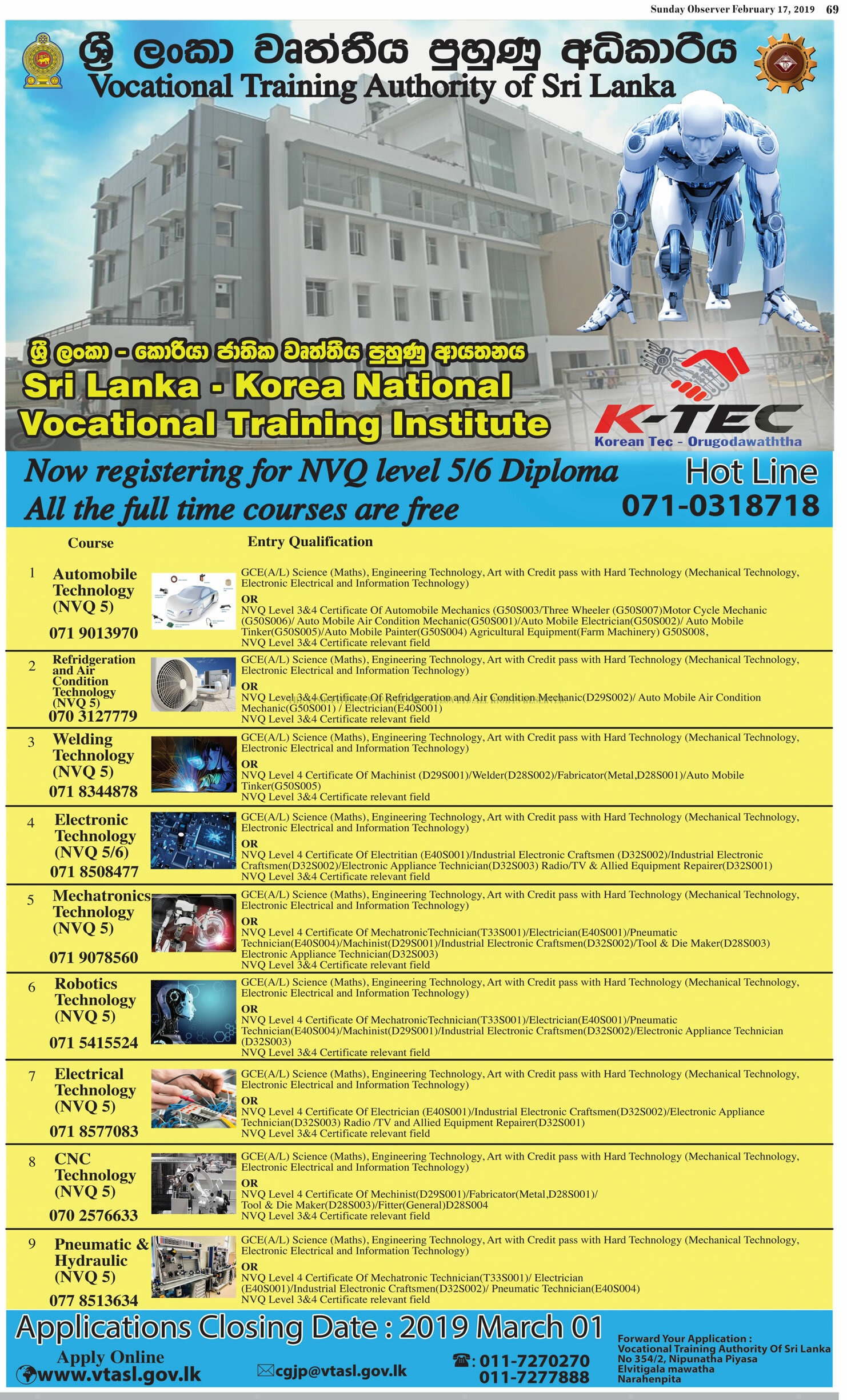 NVQ Level 5/6 Diploma - Vocational Training Authority of Sri Lanka